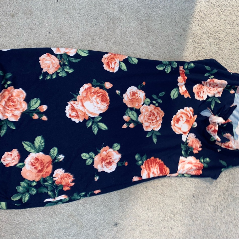 Heart Hips Blue Dress with Pink Floral Design